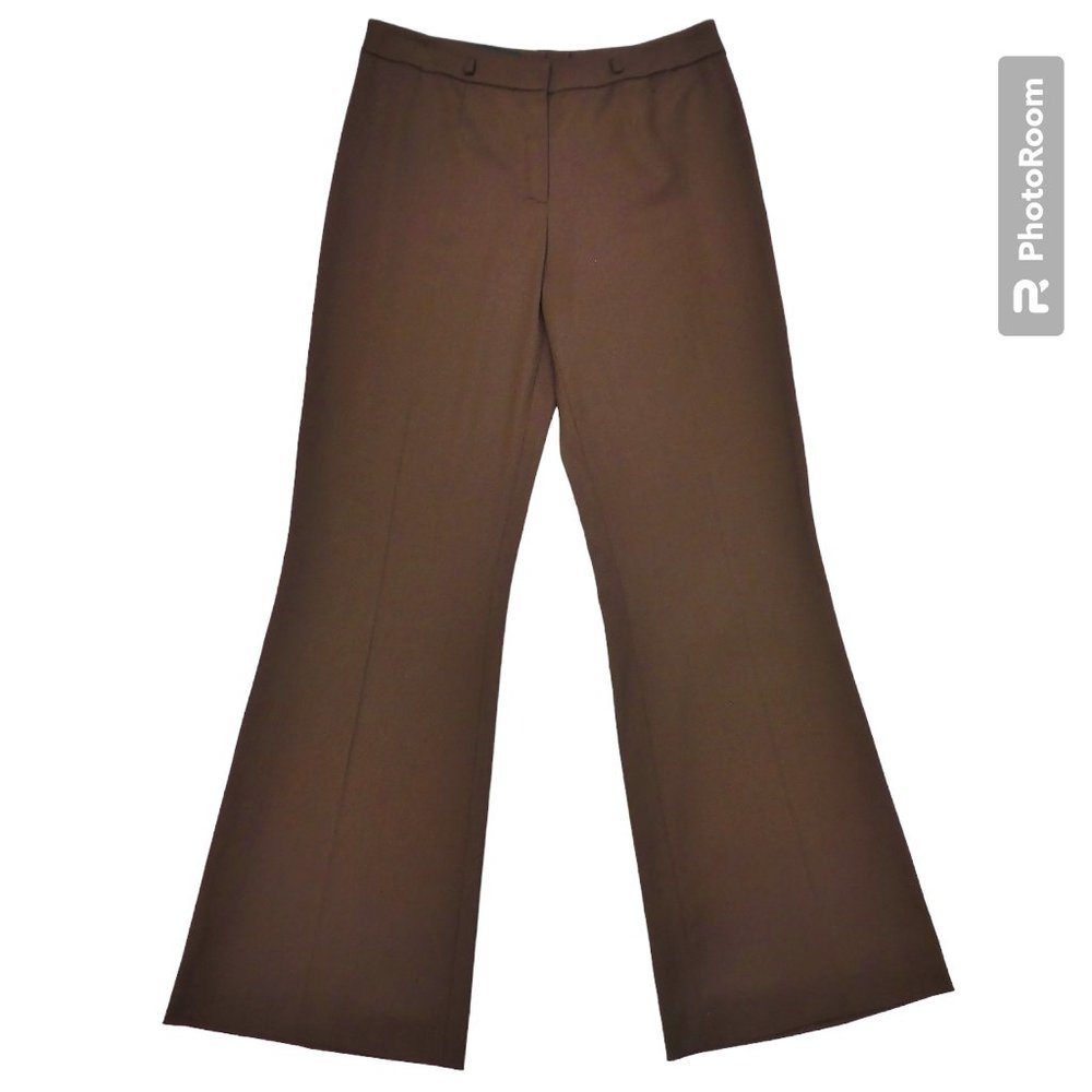 32x32 Escada Wool Trouser Pants Solid Brown High Waist Slight Flare 42eur 14us